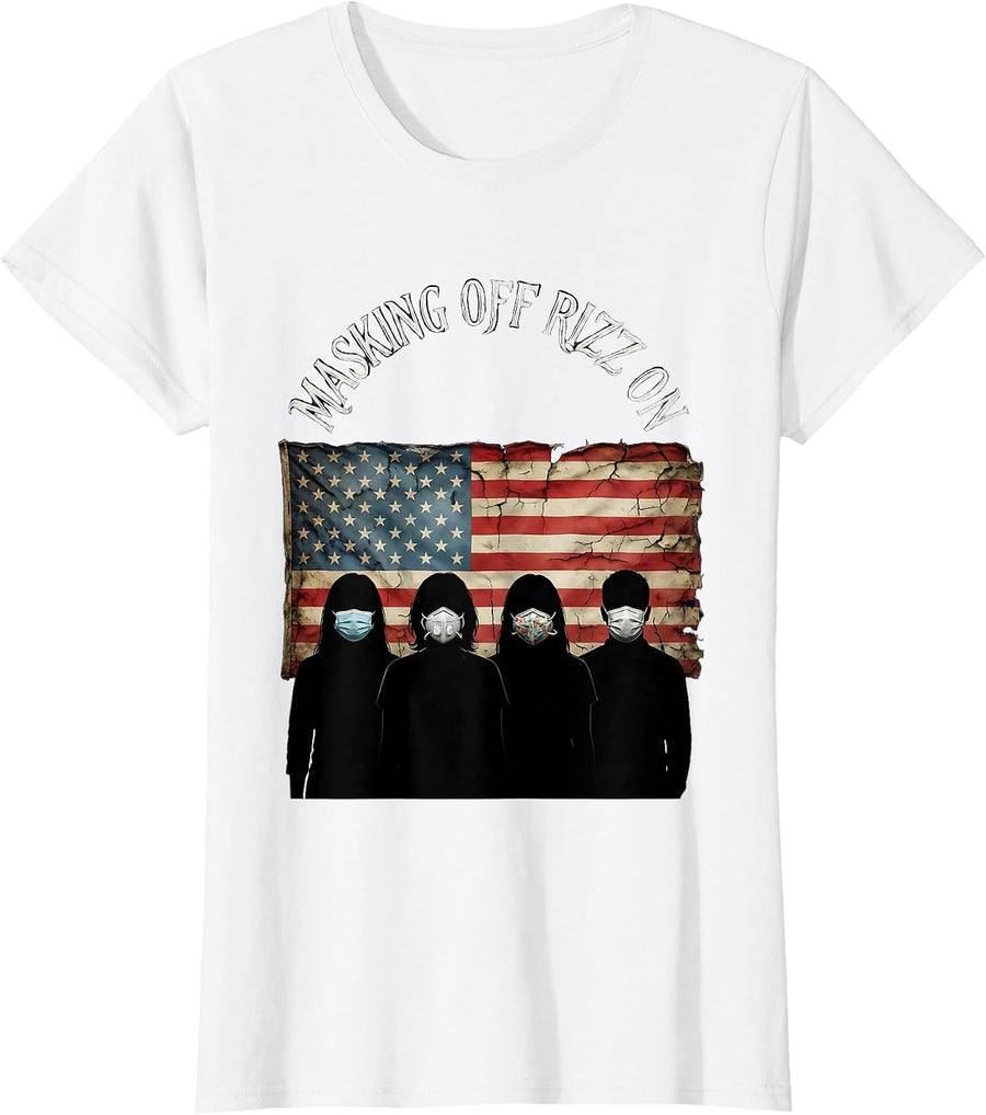 Women's Rizz Em With The Tism Masking Off Rizz On T-Shirt - White