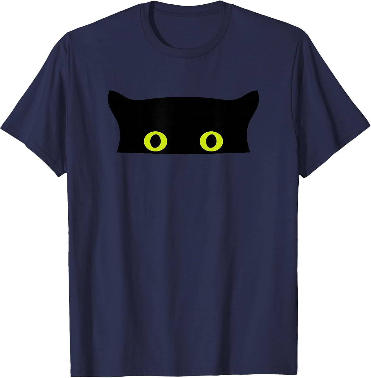 Funny Animal Black Cat Face Peeking Eyes T-Shirt - Navy Blue