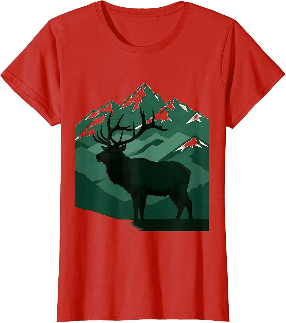 Colorado Elk Rocky Mountain Wilderness Illustration T-Shirt - Red