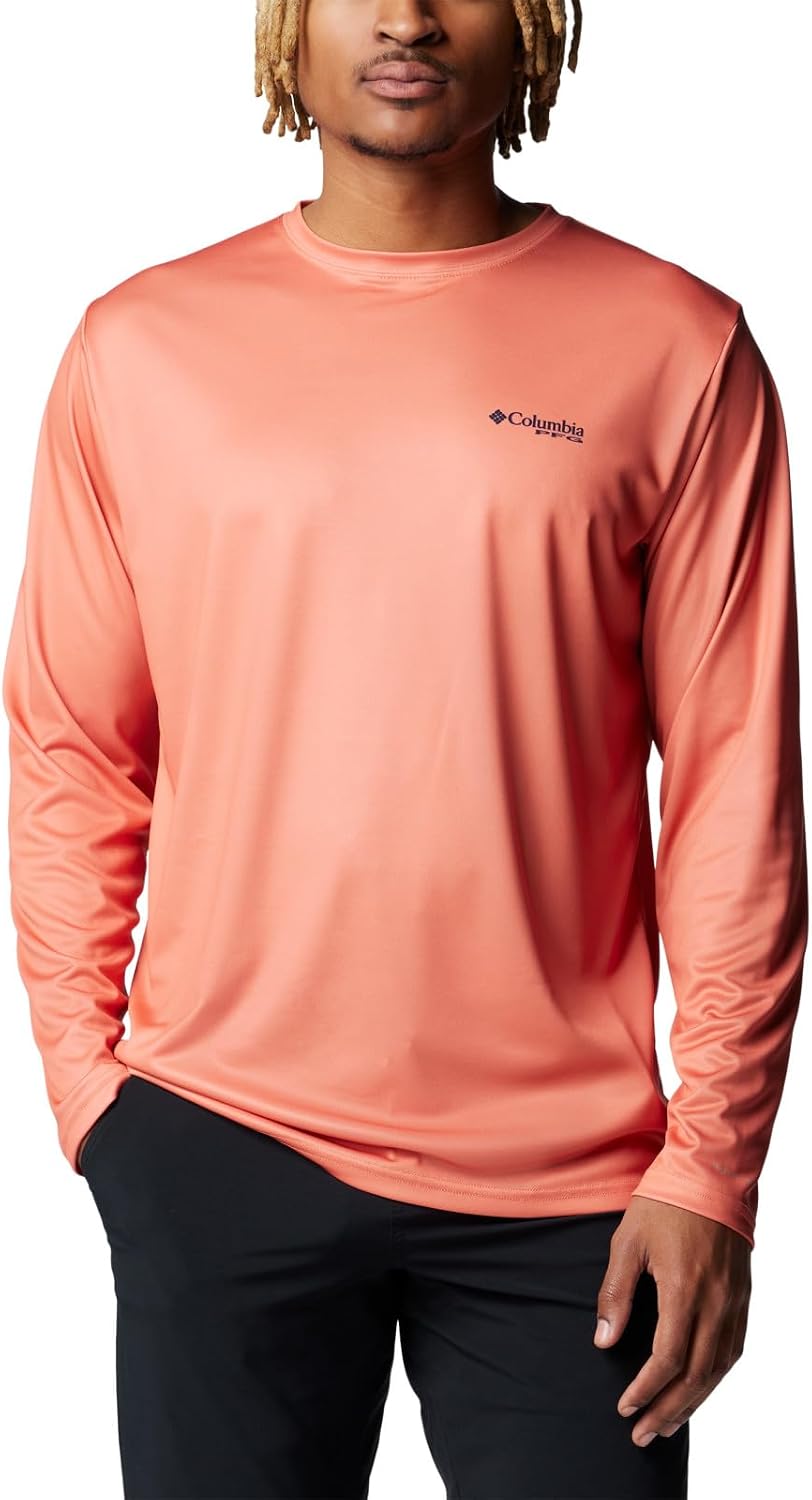 Columbia Men's Terminal Tackle PFG Fish Flag Long Sleeve, Faded Peach/Bright Nectar, Small - As Pictured