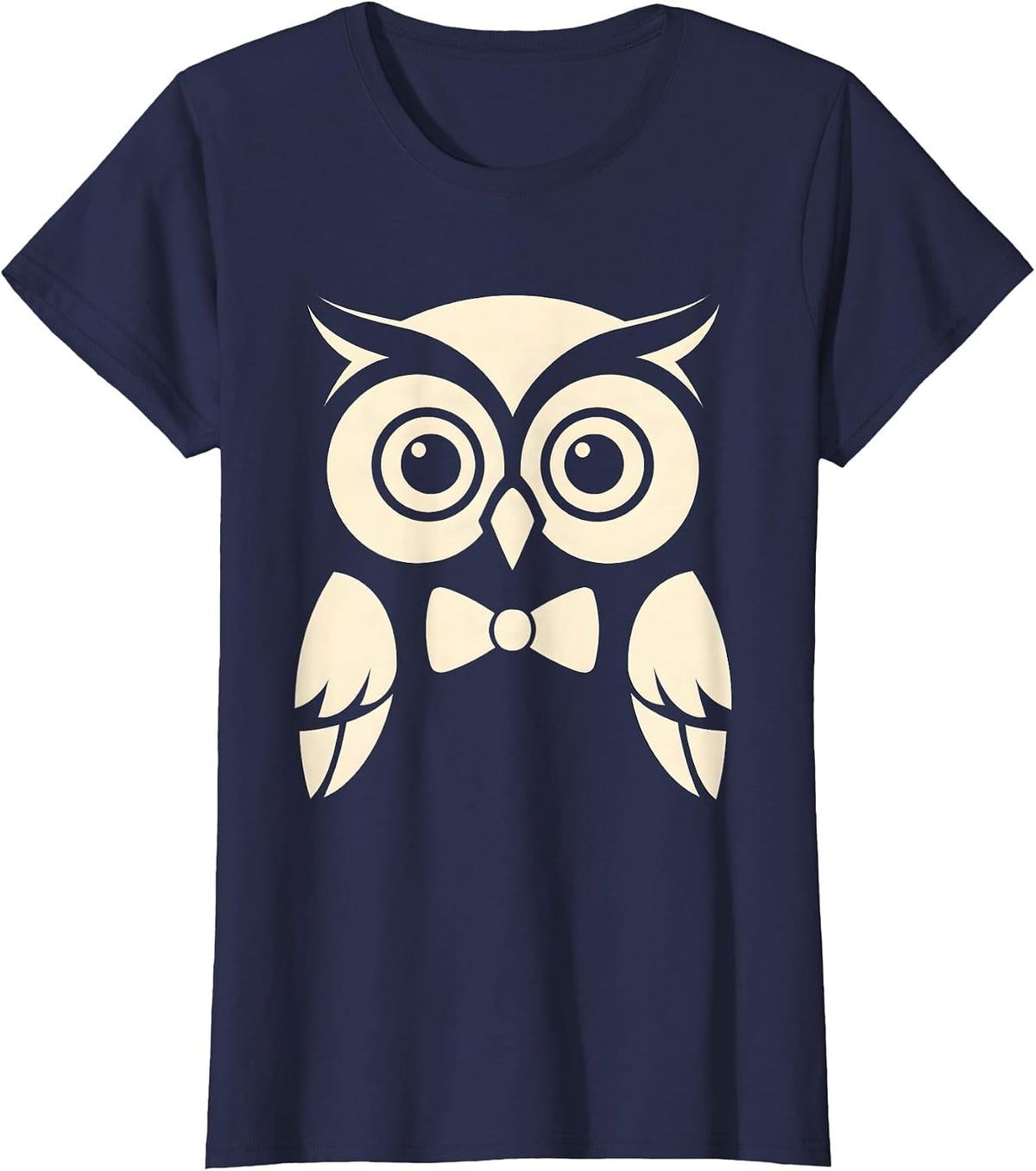 Women's Wise Owl Professor Tiny Bow Tie Illustration T-Shirt - Navy Blue