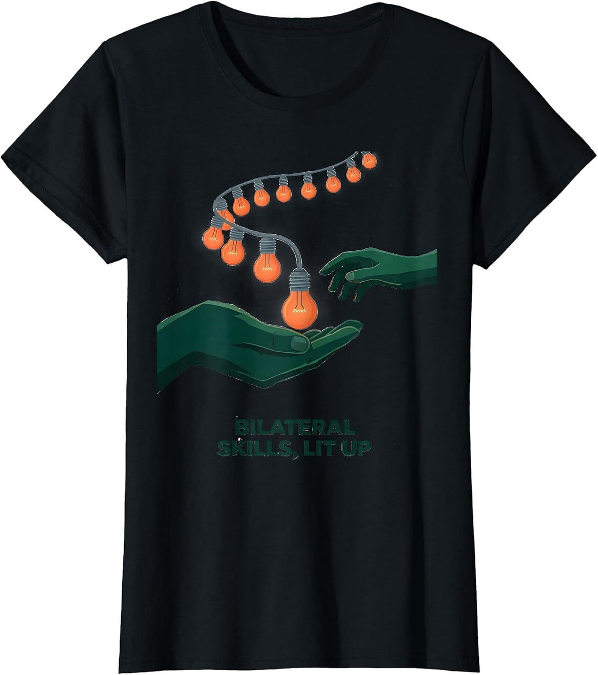 Women's Bilateral Skills Lit Up Occupational Therapy Christmas T-Shirt - Black