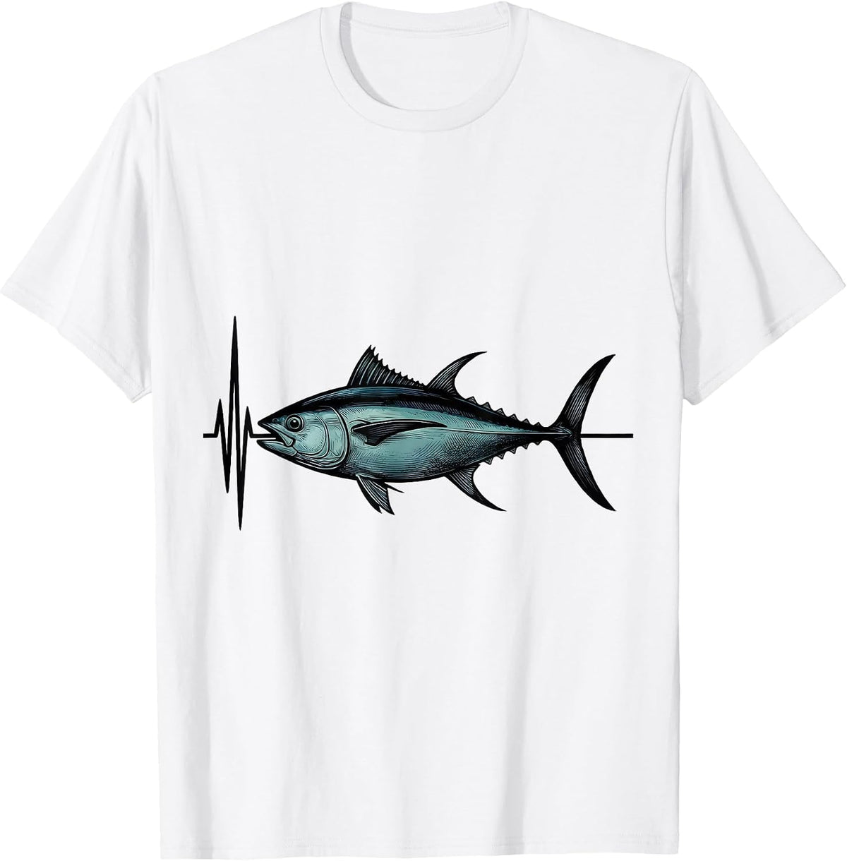 Men's Bluefin Tuna Pulse Line Minimalist Fishing Angler T-Shirt - White