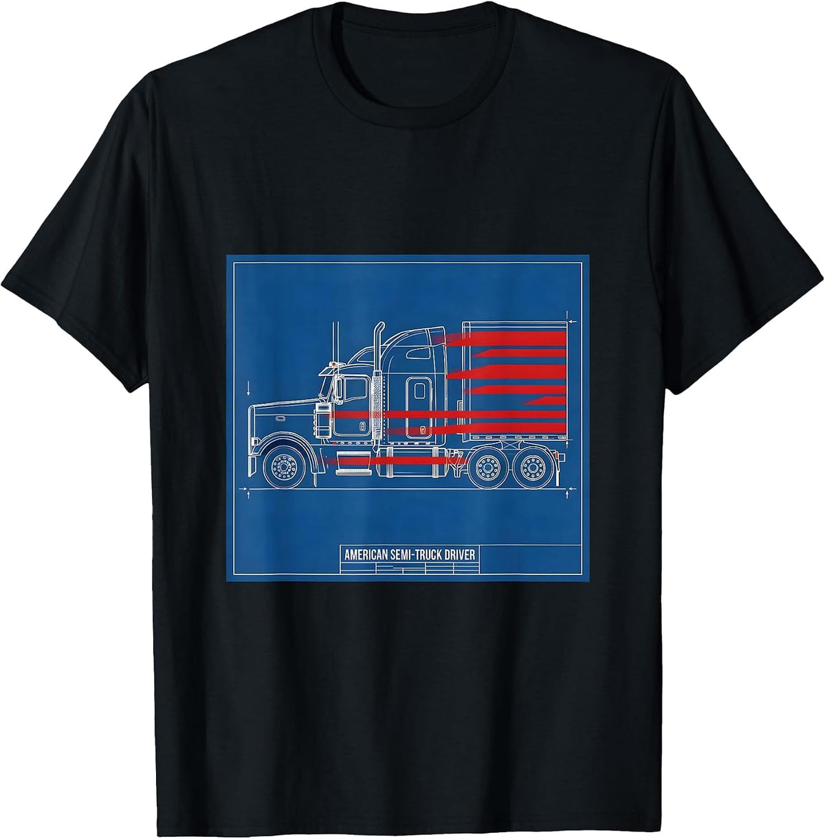 Men's American Semi-Truck Driver Patriotic Trucker Gift T-Shirt - Black