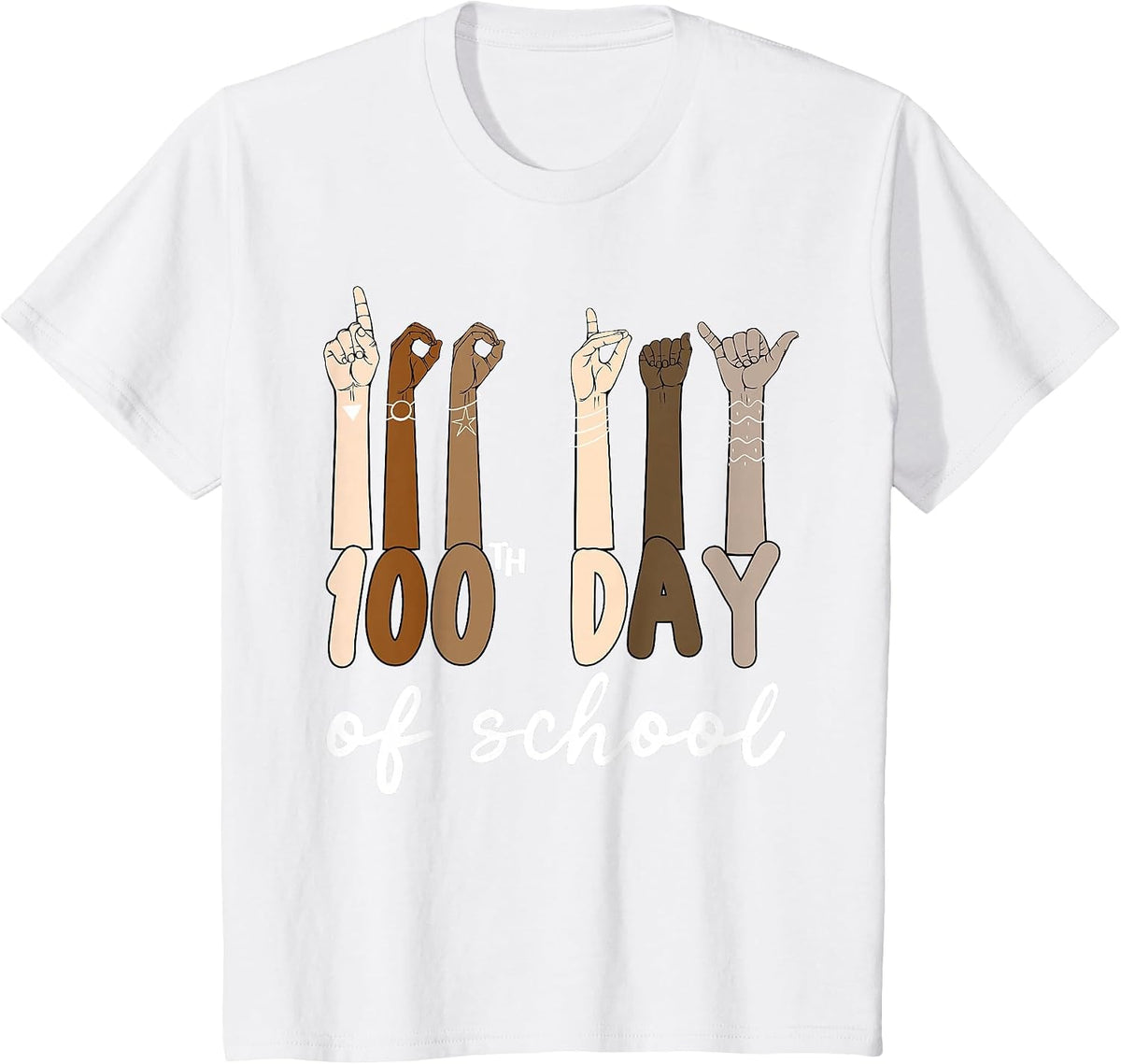 100 Days of School Hand Sign Language Teachers ASL Boys Girl T-Shirt - White