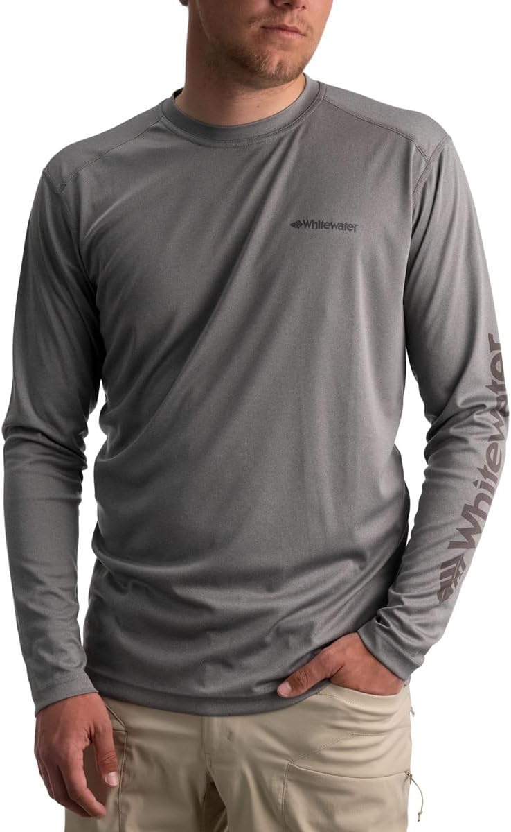 Whitewater Fishing Lightweight Long Sleeve Tech Shirt with UPF Protection - Dark Grey Heather