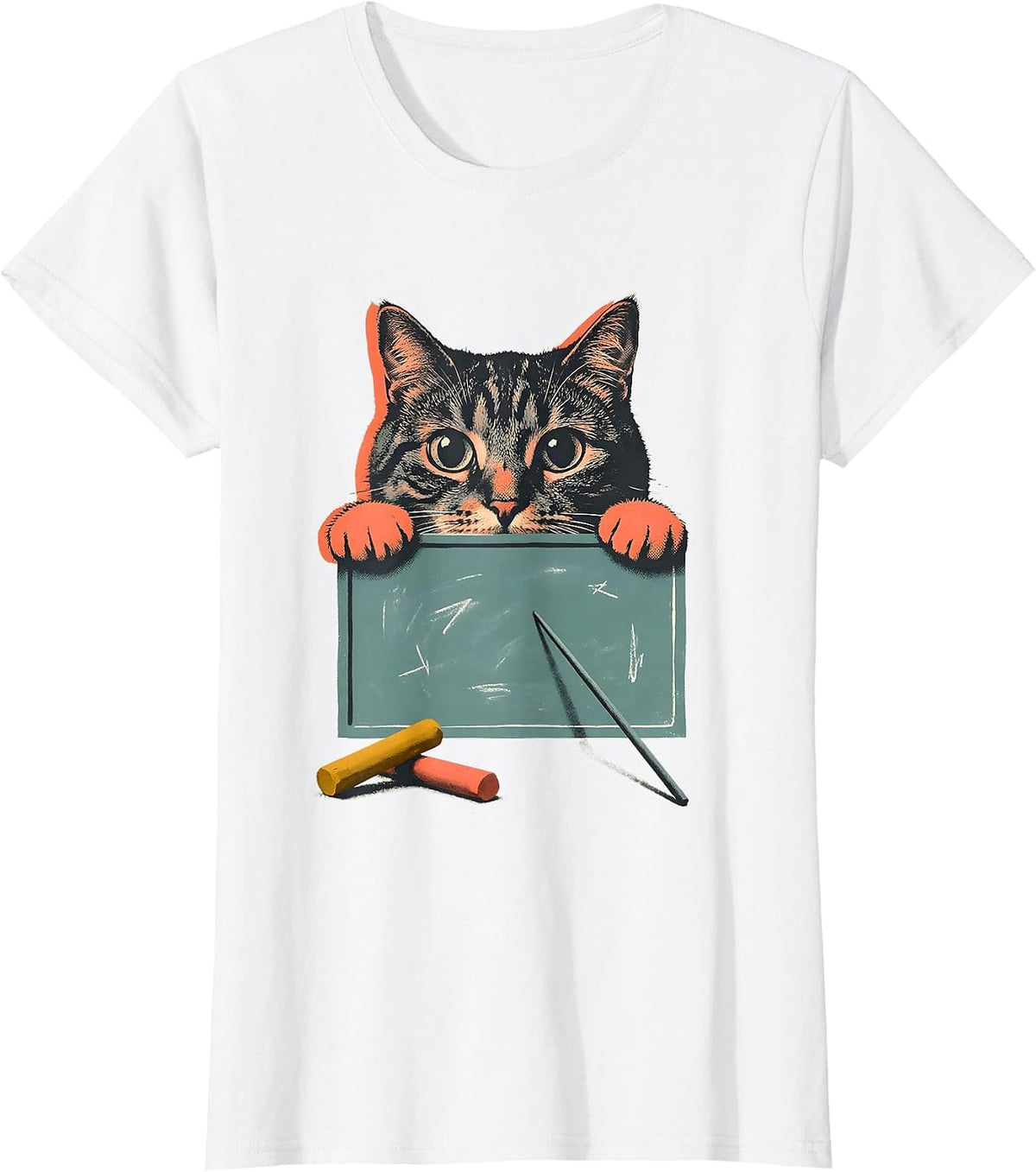 Cute Kawaii Cat Peeking Chalkboard Cat Lover Gift T-Shirt - White
