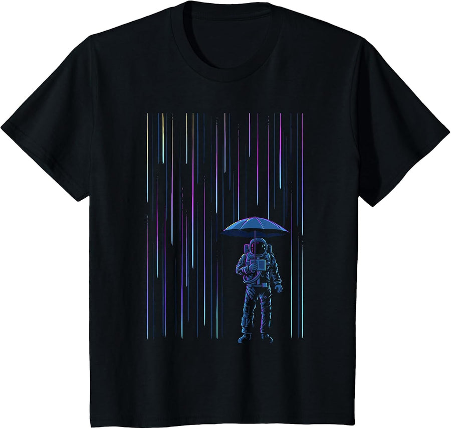Meteor Shower Surreal Space Astronaut T-Shirt - Black