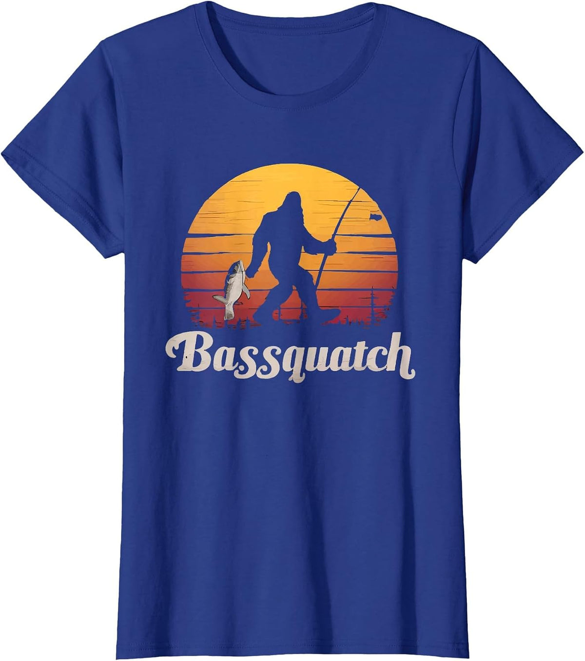 BassSquatch Bigfoot Fishing Bass Forest Silhouette T-Shirt - Royal Blue