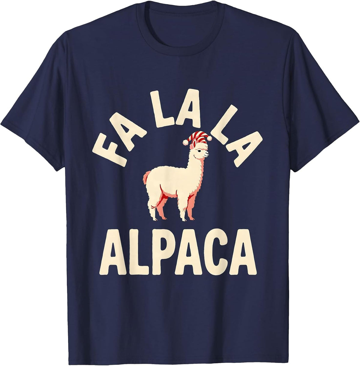 Fa La La Alpaca Funny Christmas Animal Pun Humor T-Shirt - Navy Blue