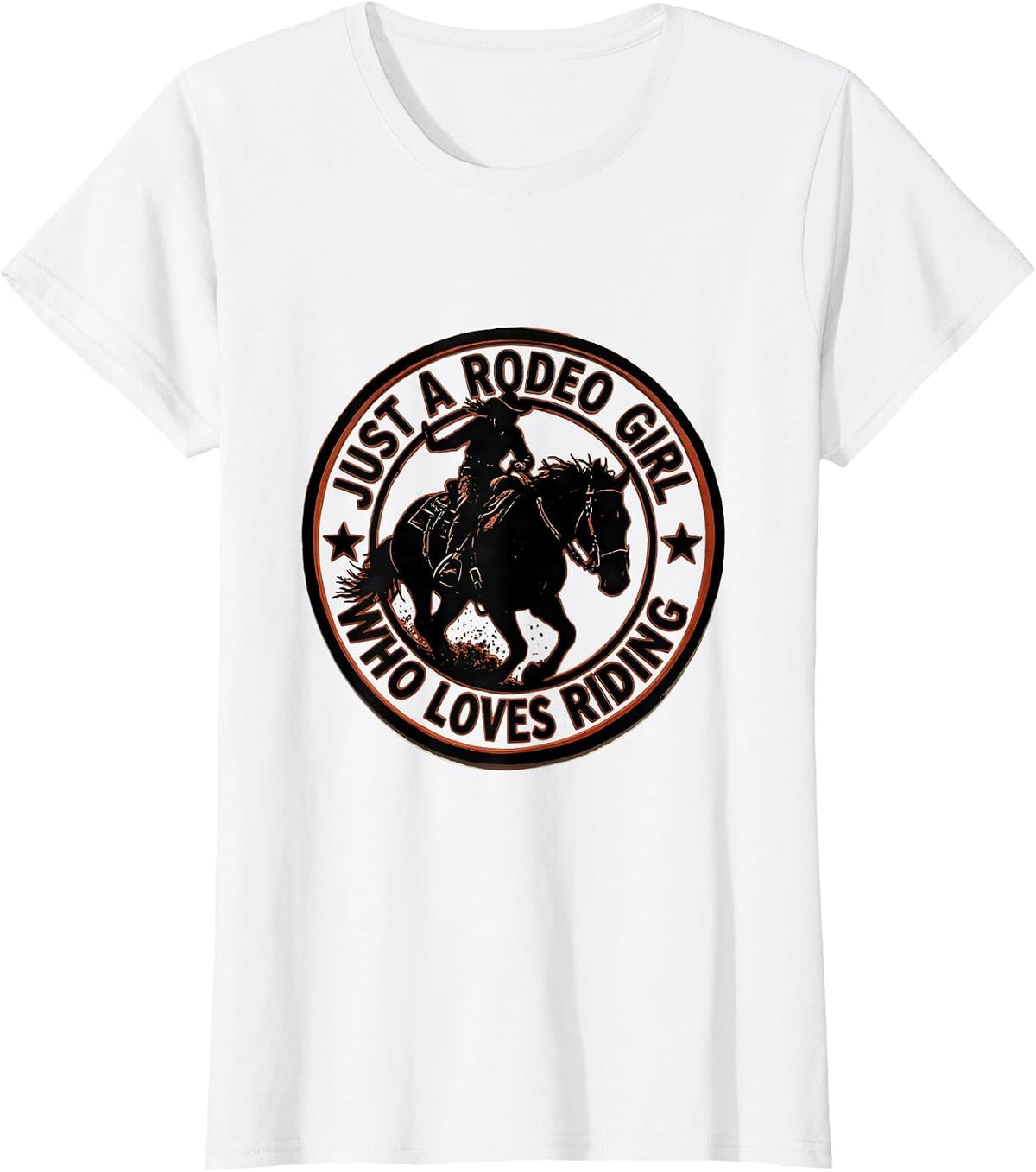 Women's Just A Rodeo Girl Who Loves Riding Western Cowgirl Stencil T-Shirt - White