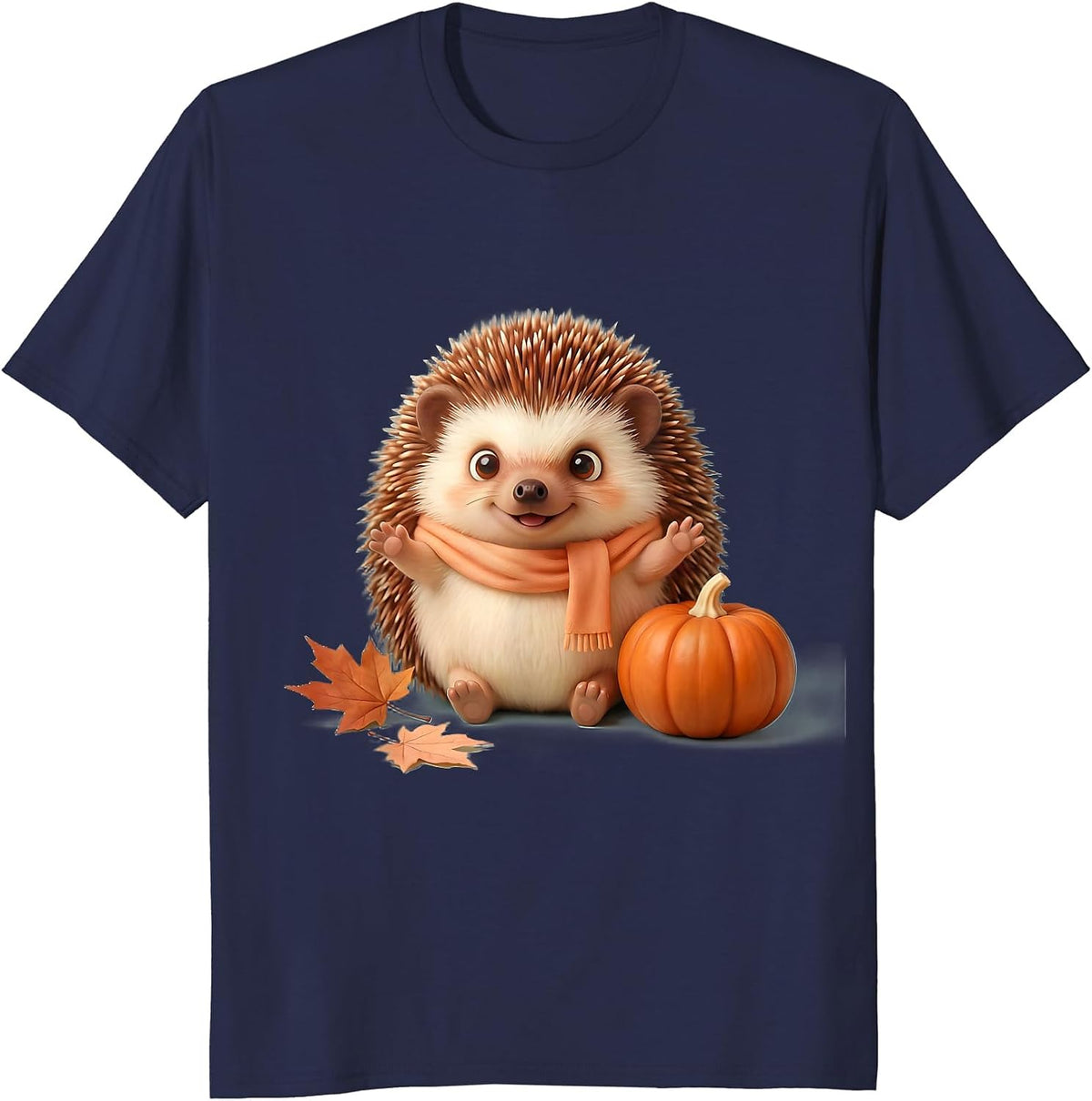 Men's Cheerful Hedgehog Cute Kawaii Fall Pumpkin Mom T-Shirt - Navy Blue