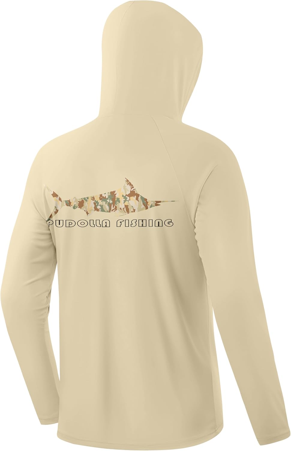 Pudolla Men's Sun Protection Hoodie UPF 50+ Long Sleeve Fishing Shirts - Khaki\/Camo Fish