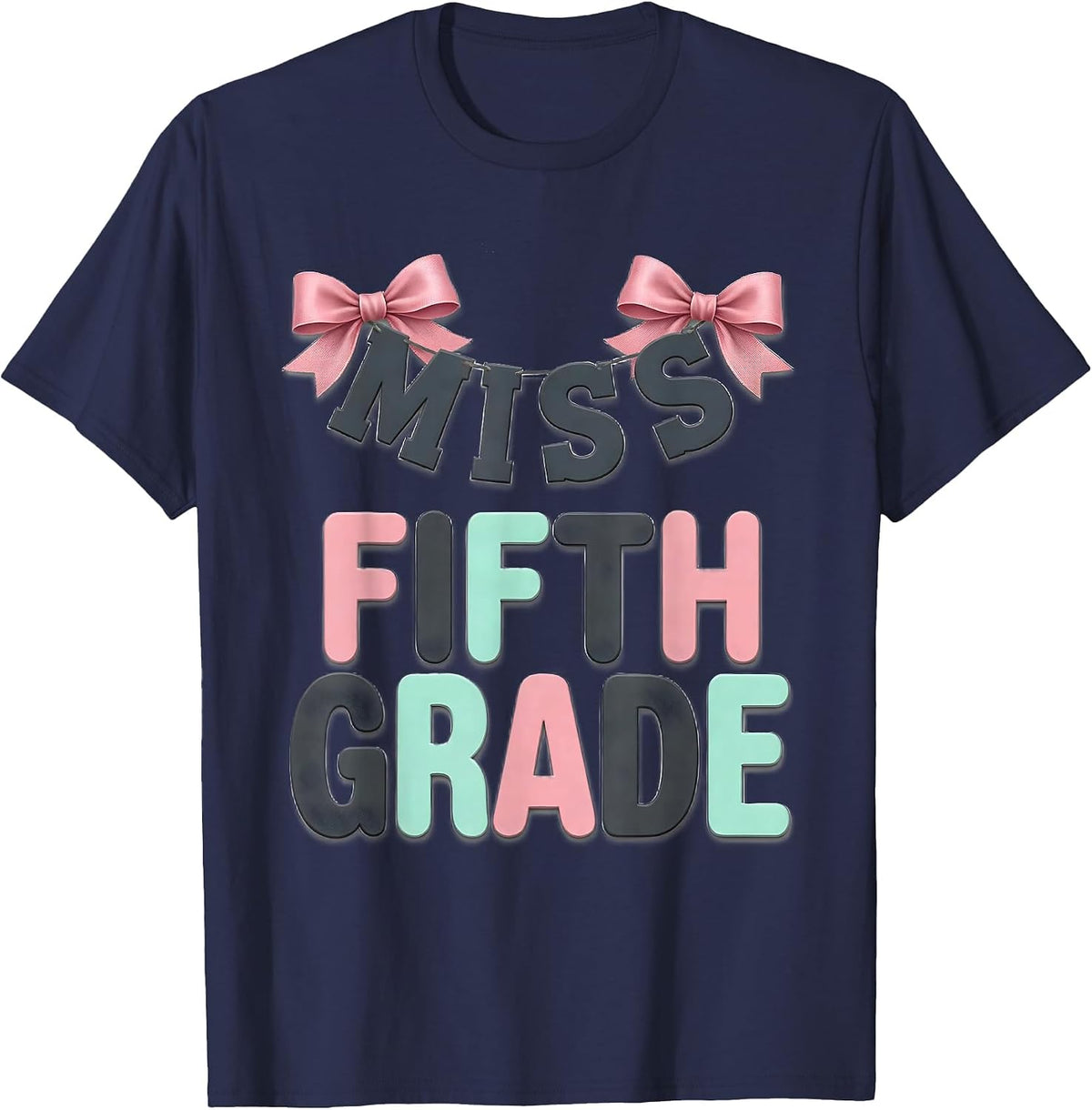 Miss Fifth Grade Coquette Bow Back To School Girly T-Shirt - Navy Blue