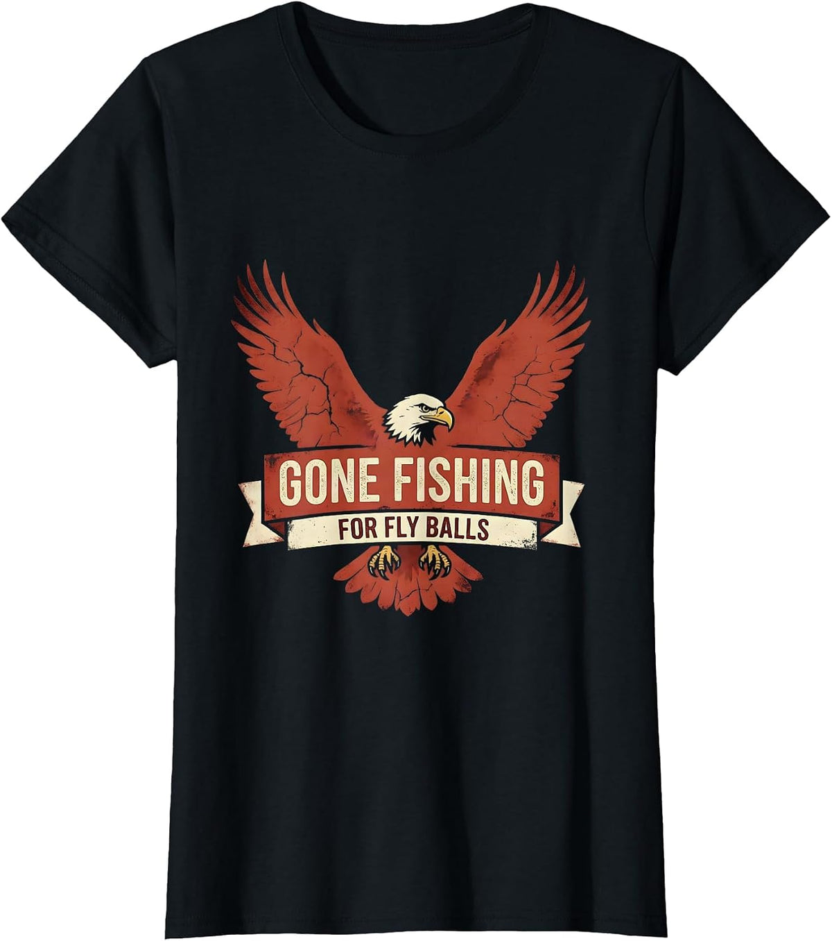 Gone Fishing for Fly Balls Baseball Design T-Shirt - Black