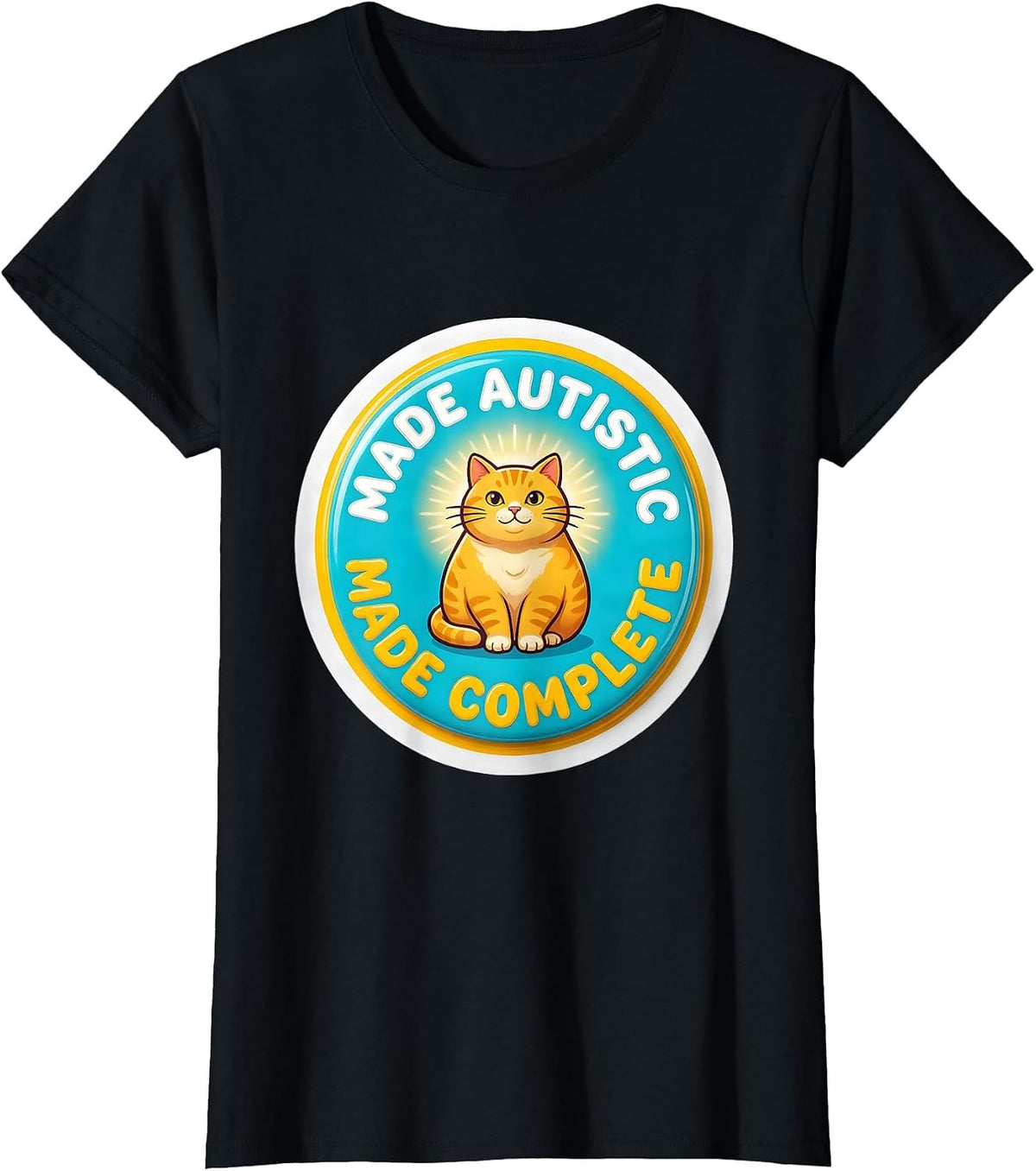Women's Made Autistic Made Complete Funny Autistic Cat Meme Bootleg T-Shirt - Black