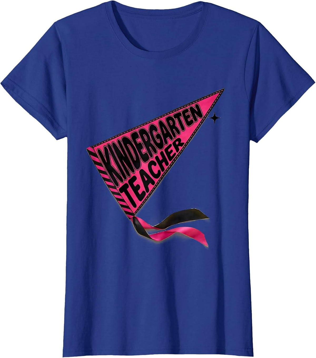 Women's Kindergarten Teacher Playful Back To School Pennant Flag T-Shirt - Royal Blue