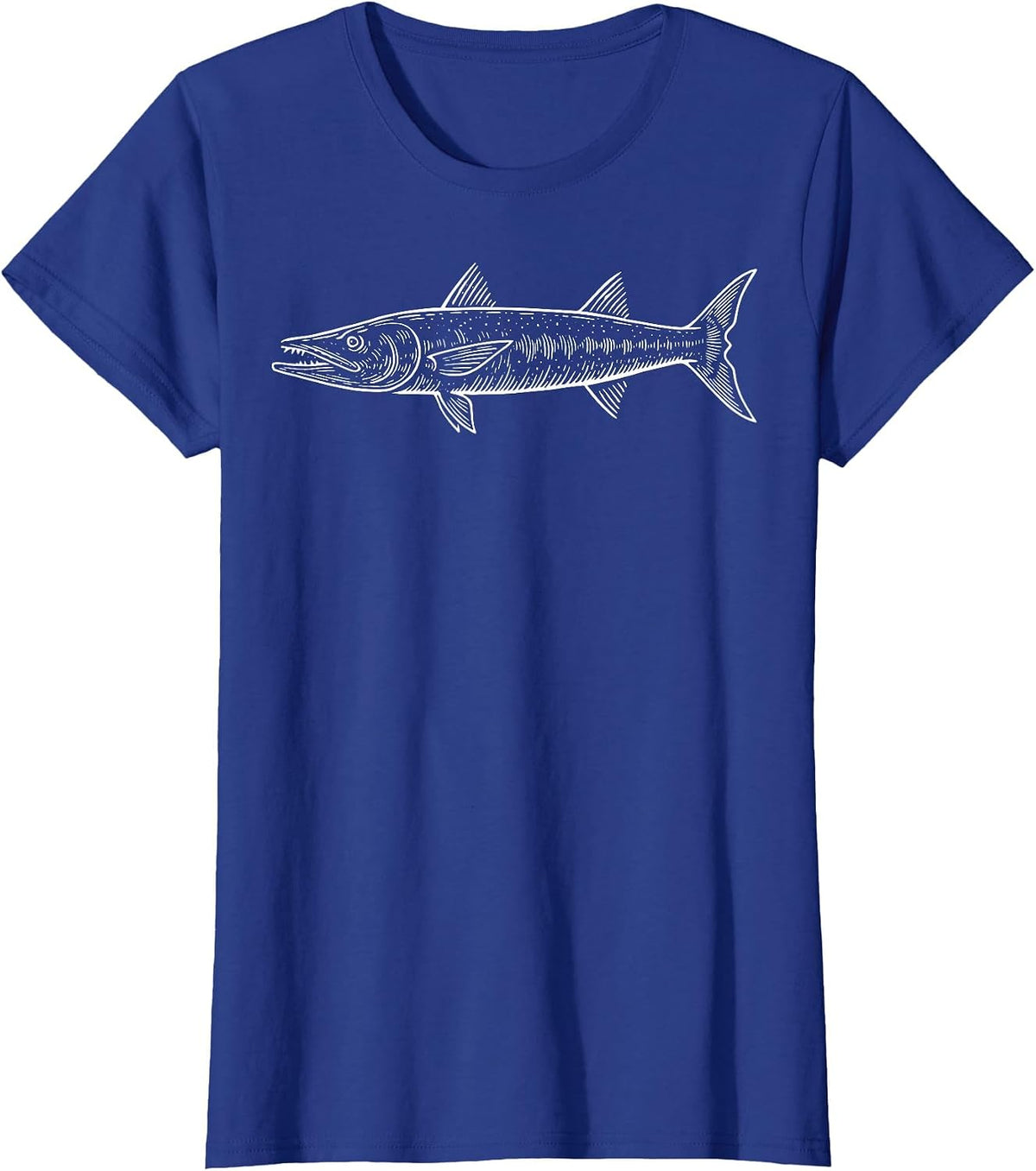 Barracuda Fish Illustration Deepsea Fisher Spearfisher T-Shirt - Royal Blue
