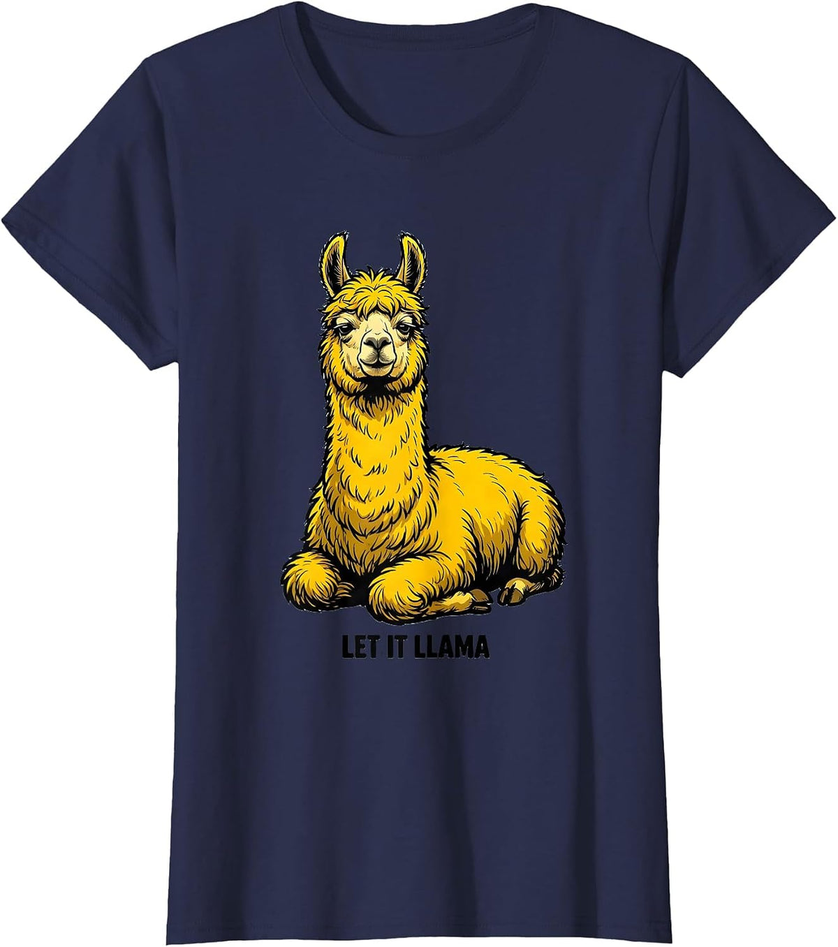 Women's Let It Llama Funny Llama Alpaca Novelty Humor Casual Wear T-Shirt - Navy Blue