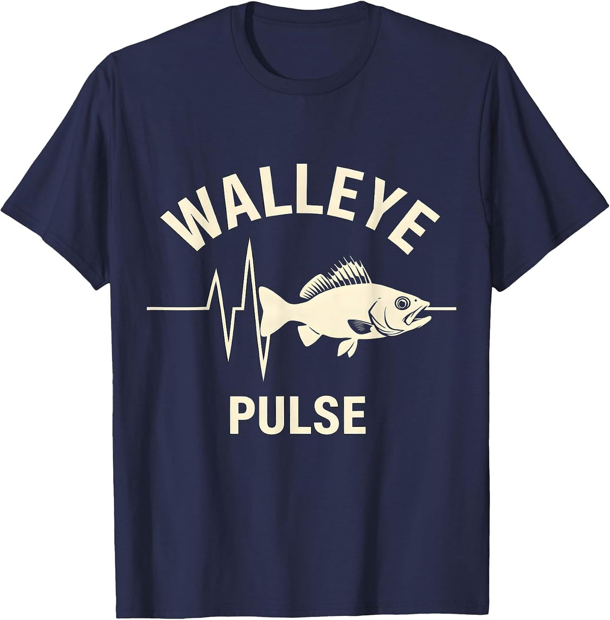 Walleye Pulse Silhouette Freshwater Fish Angler Humor T-Shirt - Navy Blue