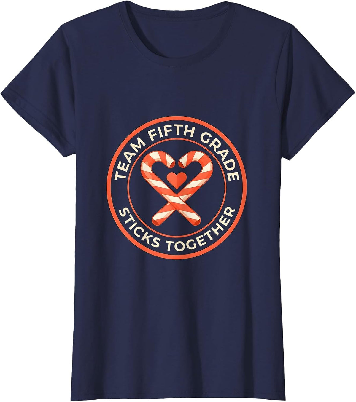 Women's Team Fifth Grade Sticks Together Christmas Candy Cane T-Shirt - Navy Blue
