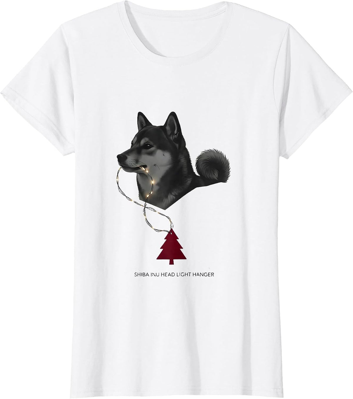 Shiba Inu Head Light Hanger Minimalist Christmas Dog Lover T-Shirt - White