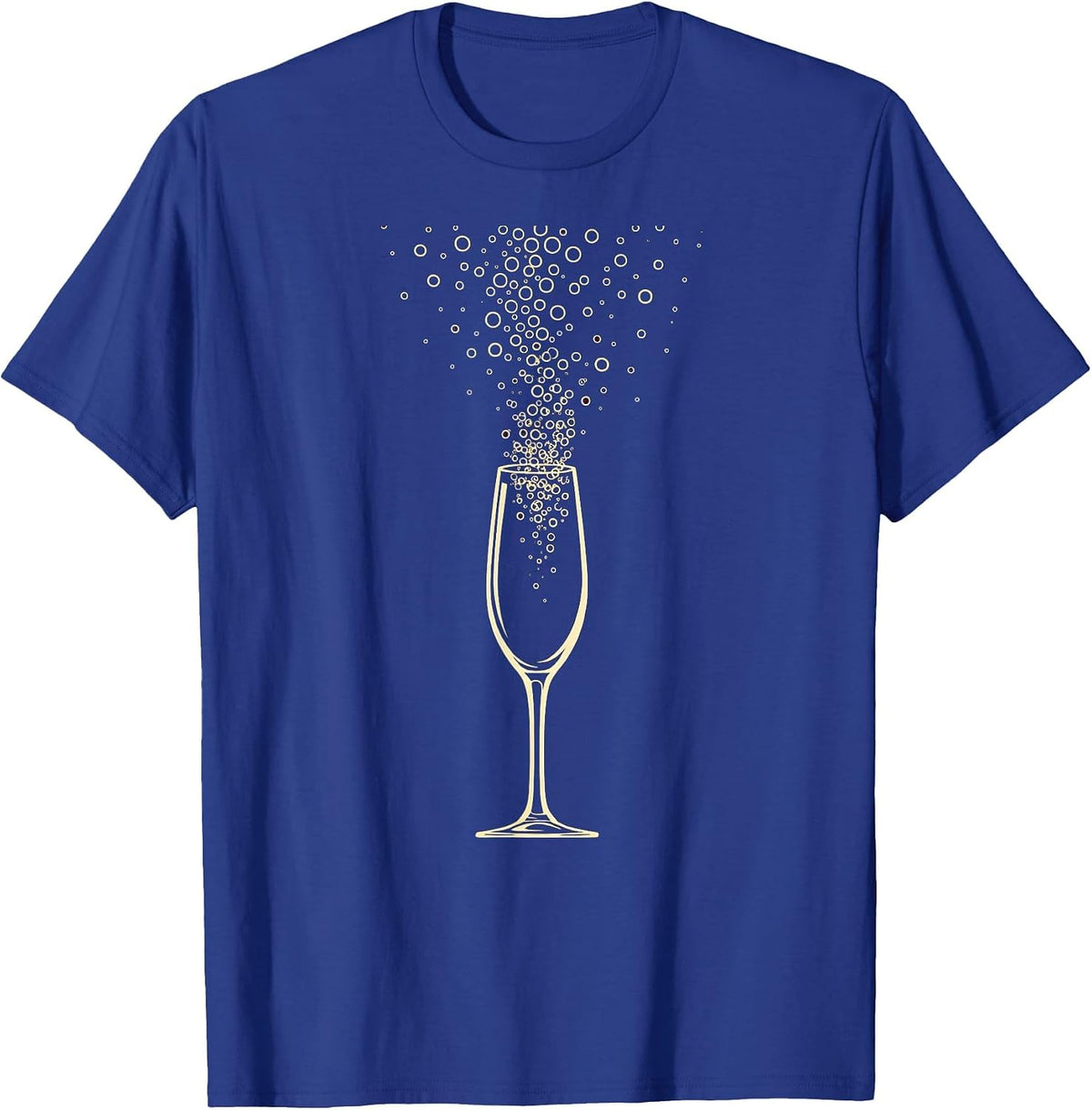 Gigi Overflowing Champagne Glass Golden Bubbles T-Shirt - Royal Blue