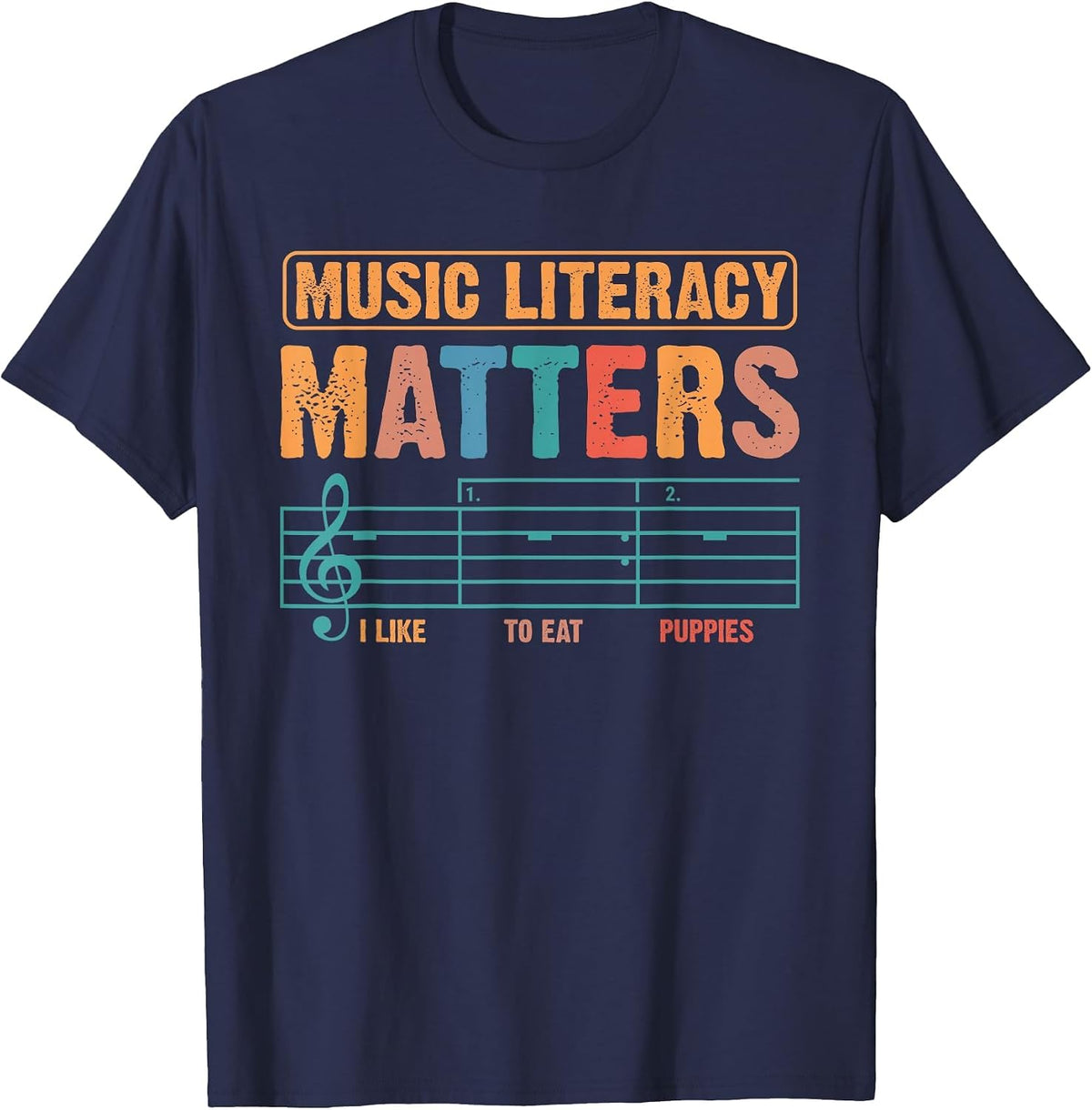 Music Literacy Matters Funny Joke Read Repeat Music Teachers T-Shirt - Navy Blue