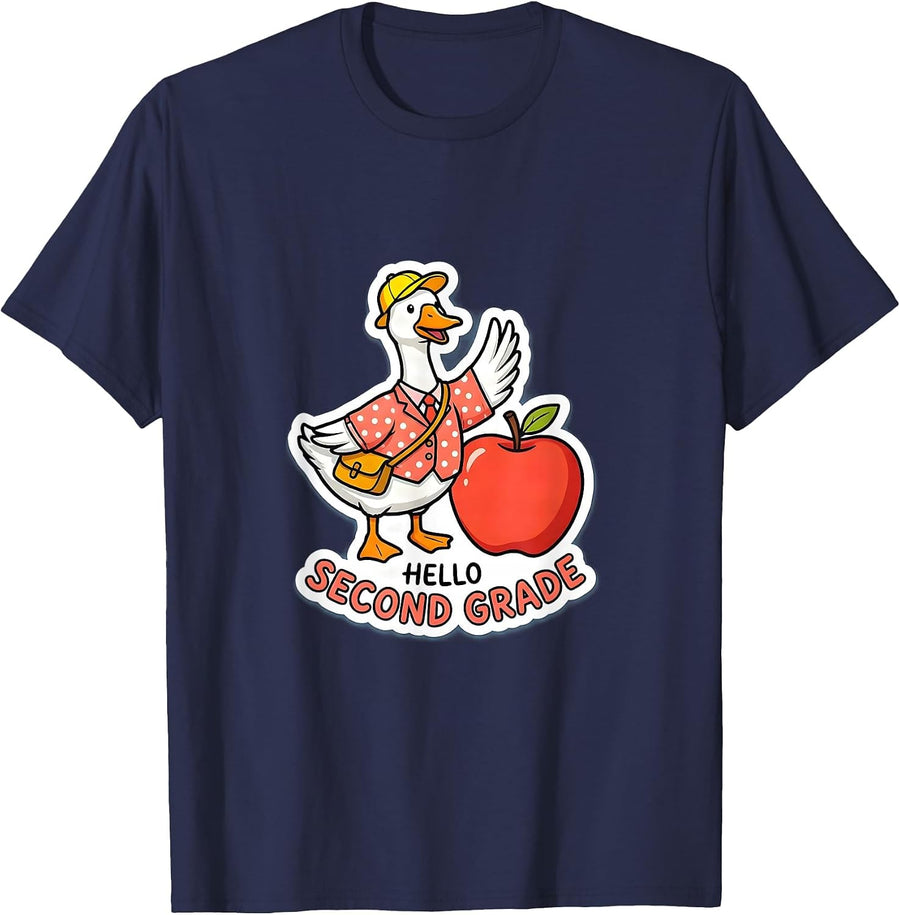 Hello Second Grade Silly Goose 2nd Grade Student Girls Kids T-Shirt - Navy Blue