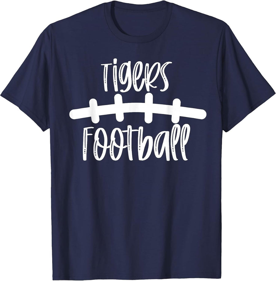 Tigers Football School Spirit Team Mascot Game Night T-Shirt - Navy Blue