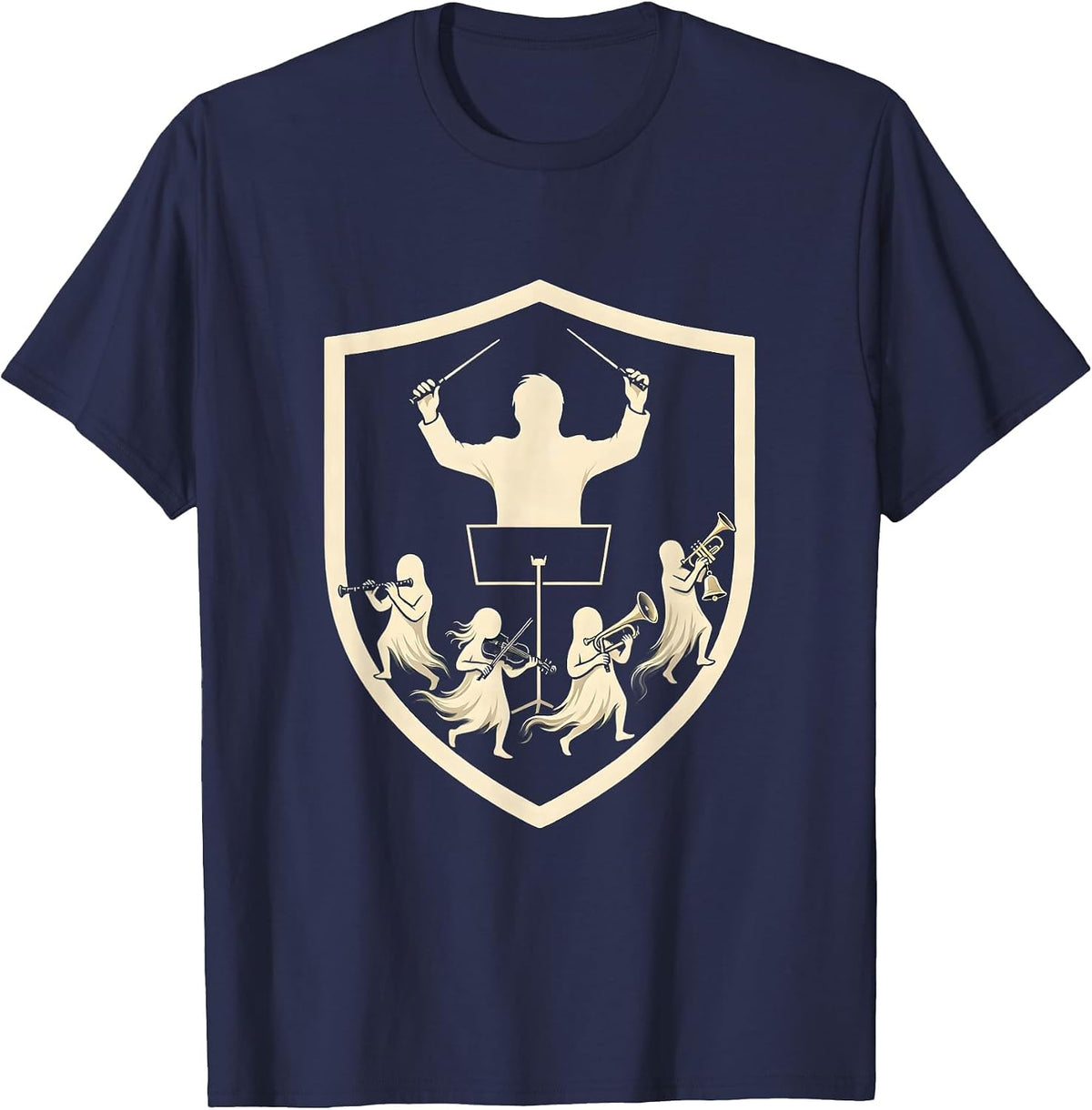 Men's Sealed Shield Ghost Band Music Teacher Halloween Humor T-Shirt - Navy Blue