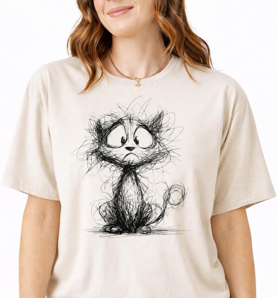 Cat Mood Funny Gift Shirt Unisex Graphic Tee Grumpy Coffee Design Cute Sketch Style Pet Lover T Shirt - Chaos Mode Cat