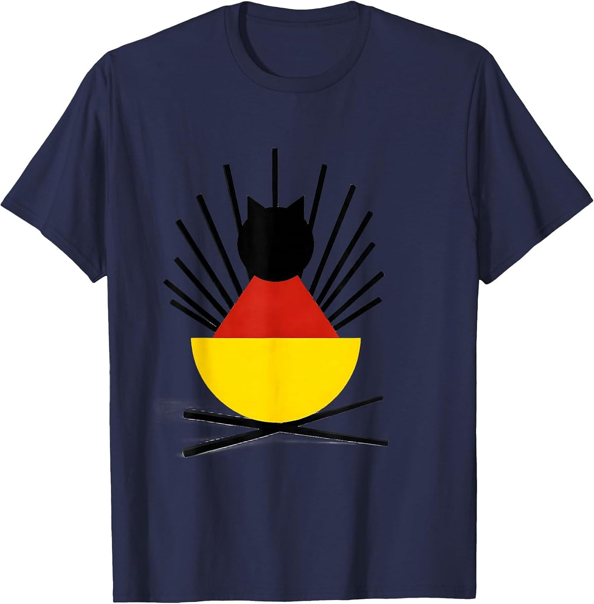 Men's Cat Ramen Kaiju Bauhaus Modernist Anime Art T-Shirt - Navy Blue