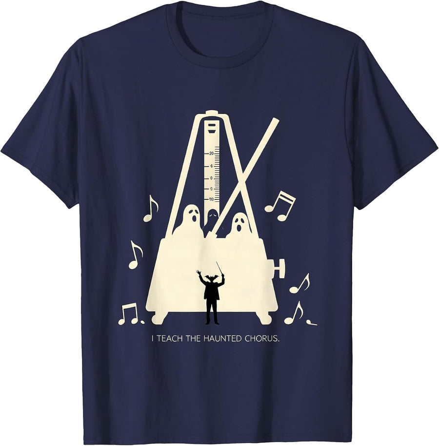 I Teach The Haunted Chorus Funny Music Teacher Ghost Band T-Shirt - Navy Blue