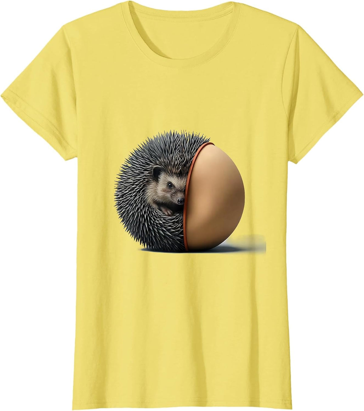 Women's Hedgehog Curl-Ball Cute Animal Humor T-Shirt - Lemon Yellow