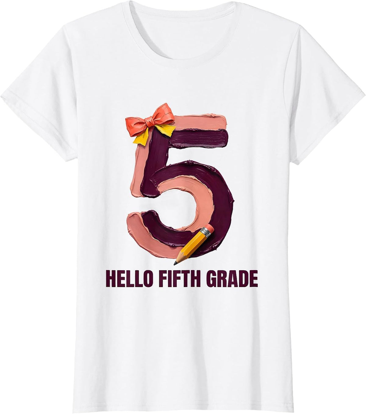 Hello Fifth Grade Cute Coquette Back to School Pencil Bow T-Shirt - White