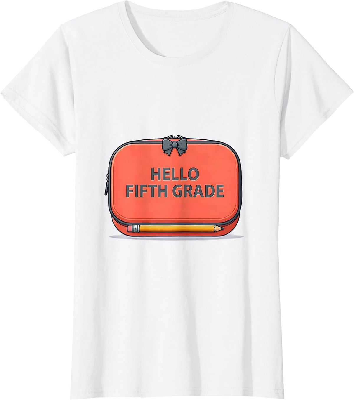 Women's Hello Fifth Grade Cute Coquette Back to School Pencil Bow T-Shirt - White