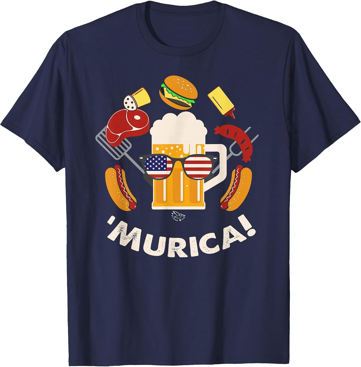 BBQ Beer Murica Shirt - 4th of July Funny Merica t-Shirt T-Shirt - Navy Blue