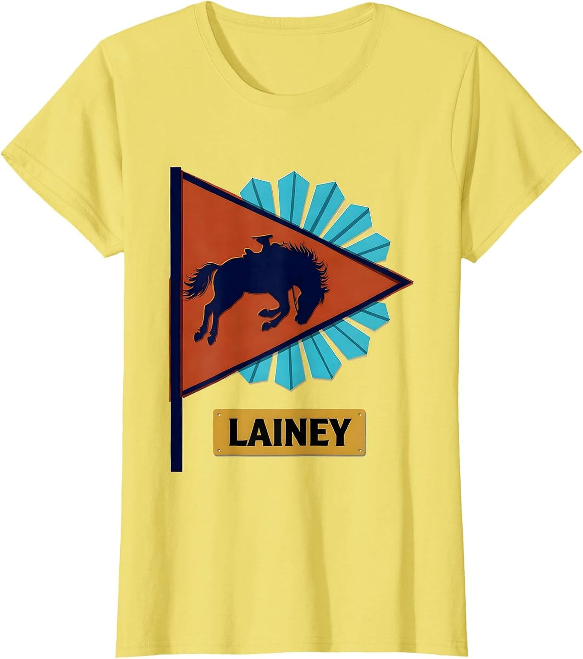 Women's Lainey Western Cowgirl Personalized Name Girl Rodeo Pennant T-Shirt - Lemon Yellow