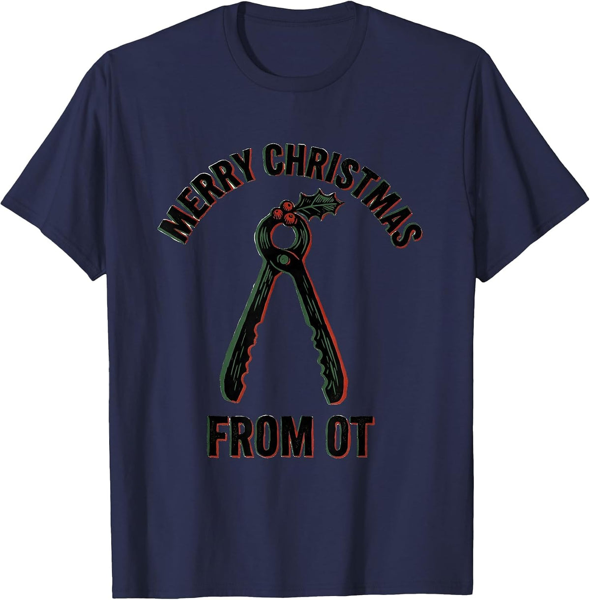 Merry Christmas From OT Linocut Occupational Therapy T-Shirt - Navy Blue