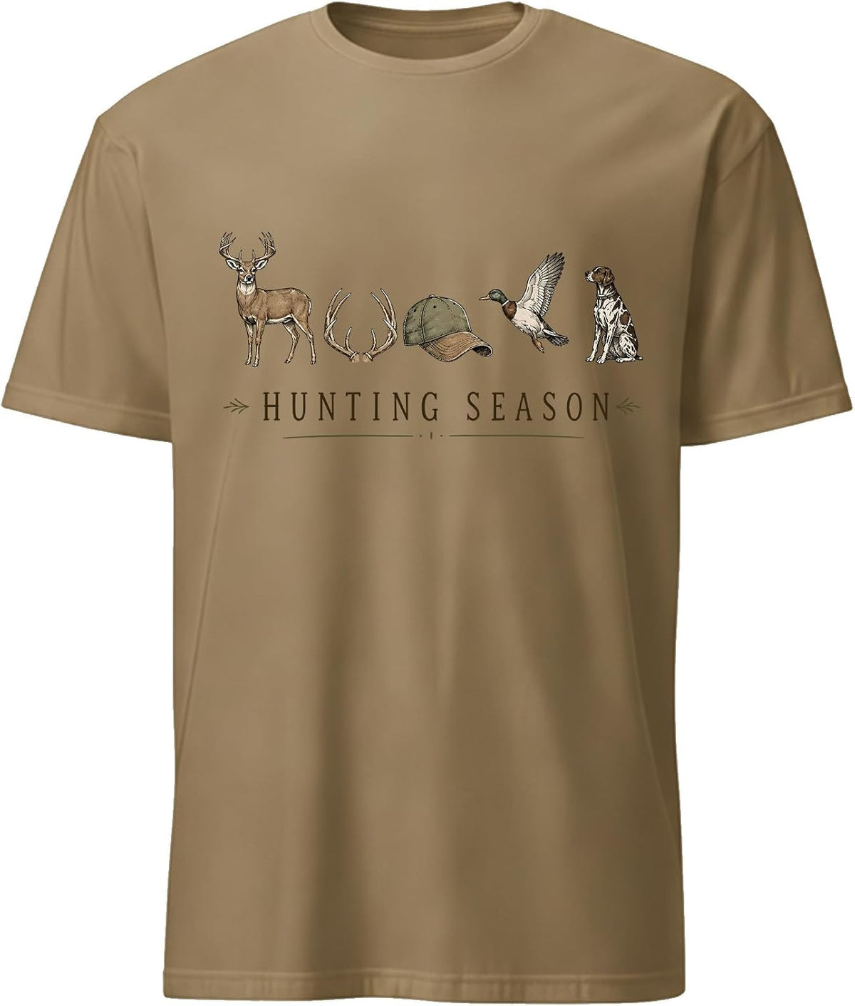 Hunting Season Shirt for Men Mallard Duck Deer Hunting Hunter T-Shirt - Crew Neck Khika