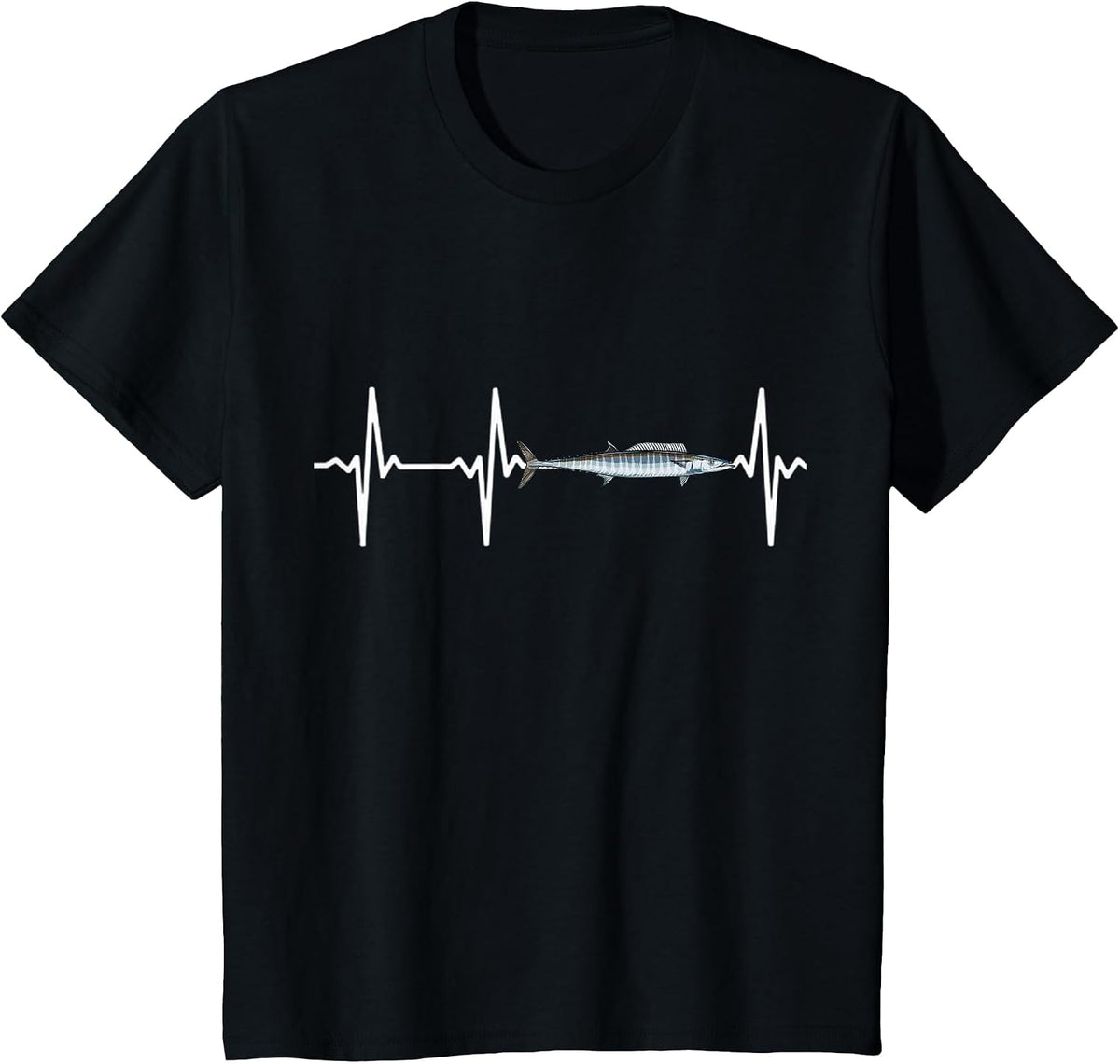 Wahoo Heartbeat for Saltwater Fish Lovers T-Shirt - Black