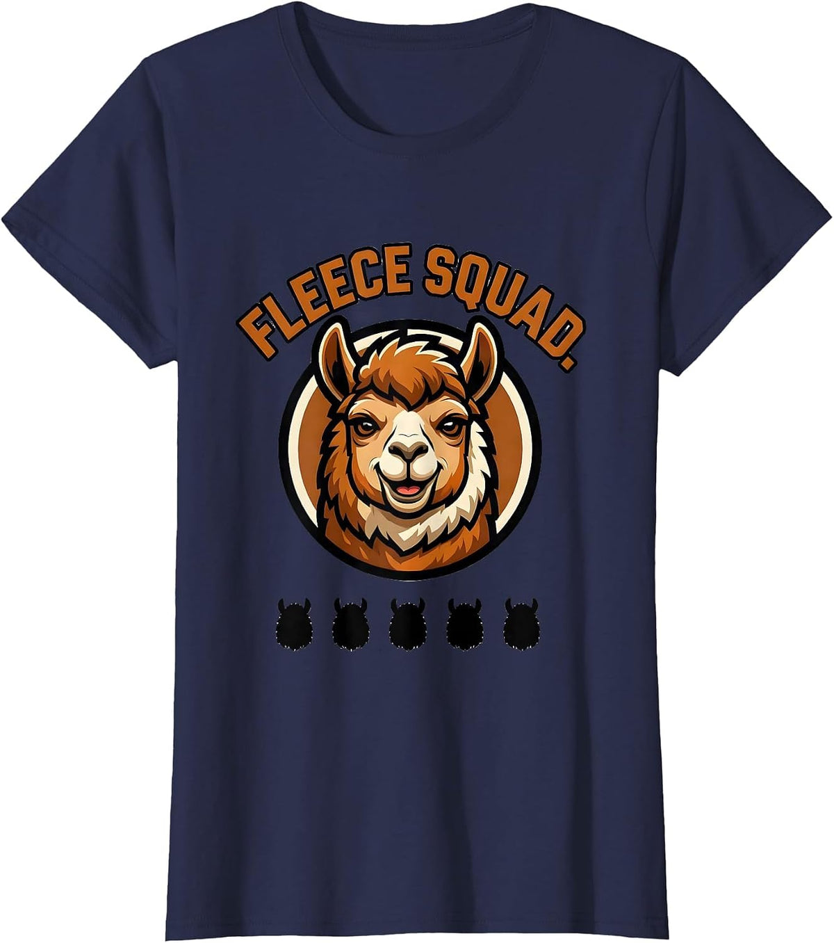 Women's Fleece Squad Bold Alpaca Mascot Funny Novelty Gift T-Shirt - Navy Blue