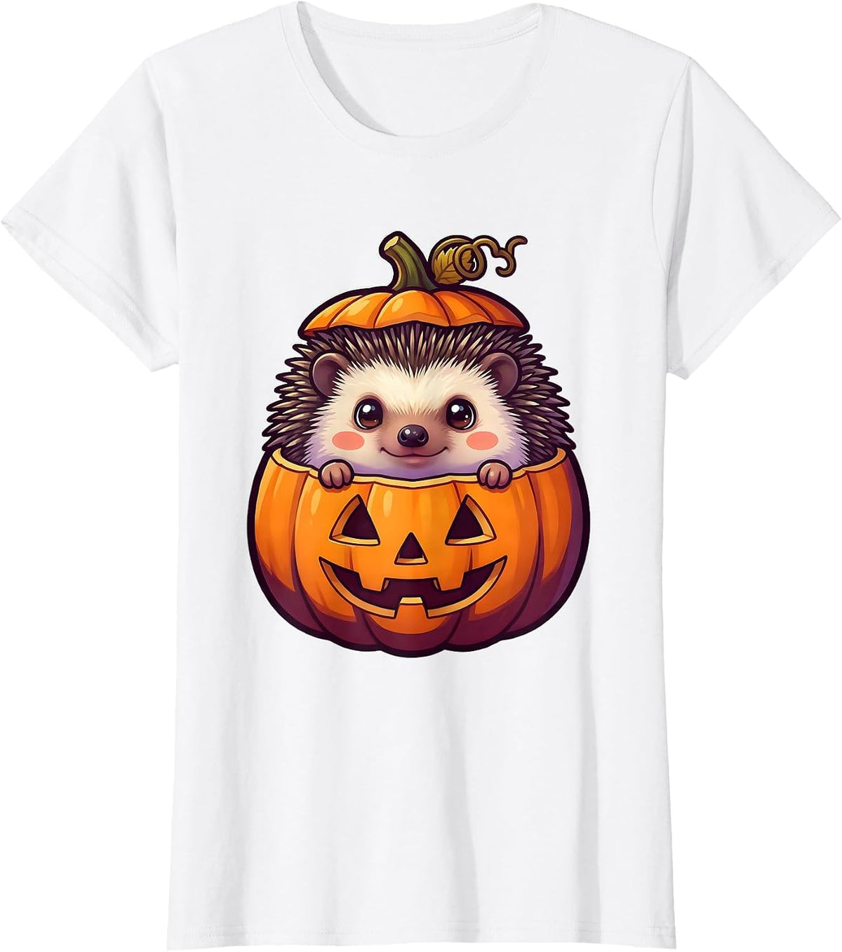 Women's Cute Chibi Hedgehog Pumpkin Halloween Kids Humor T-Shirt - White
