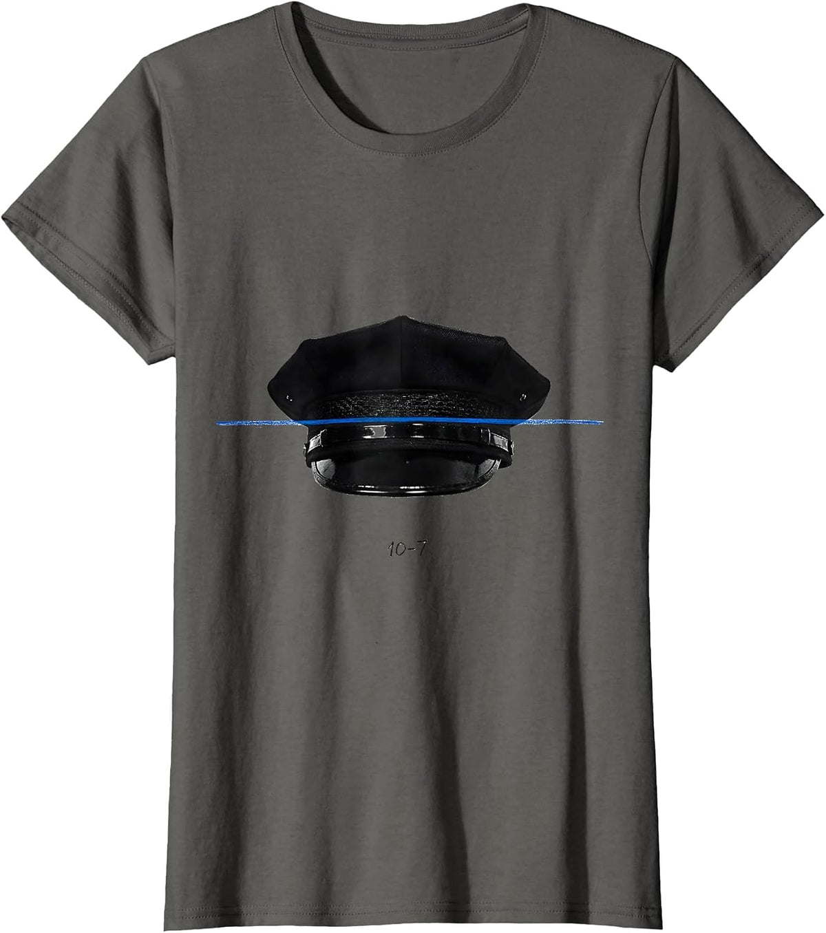 Women's 10-7 Thin Blue Line Police Support Tribute Law Enforcement T-Shirt - Asphalt Grey