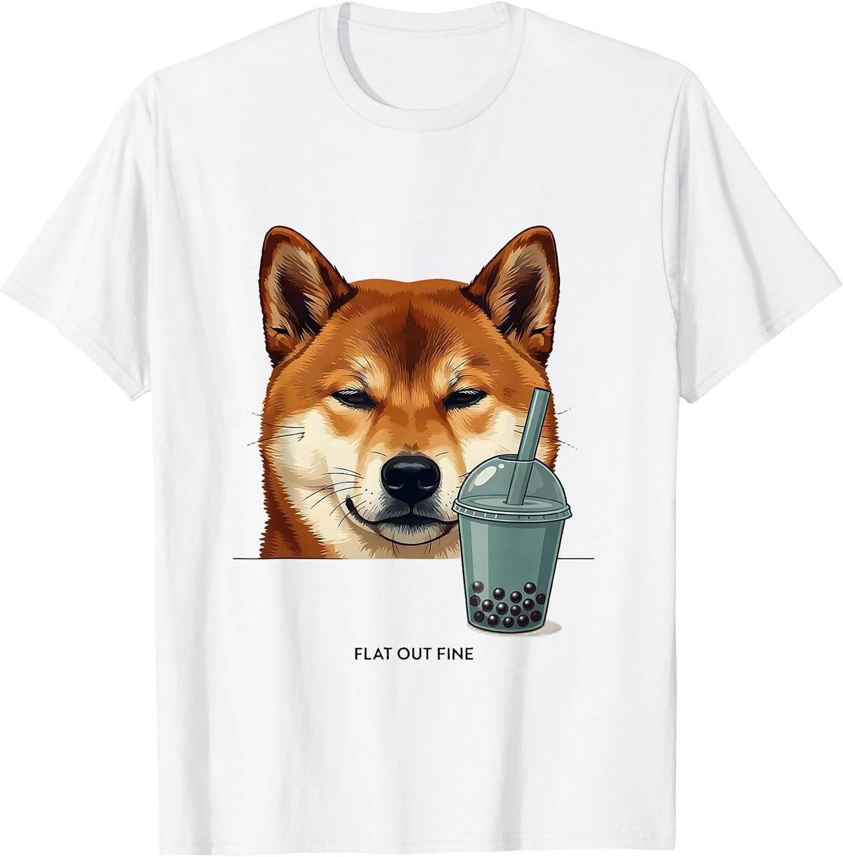 Flat Out Fine Kawaii Shiba Inu Boba Tea Lover Gift T-Shirt - White