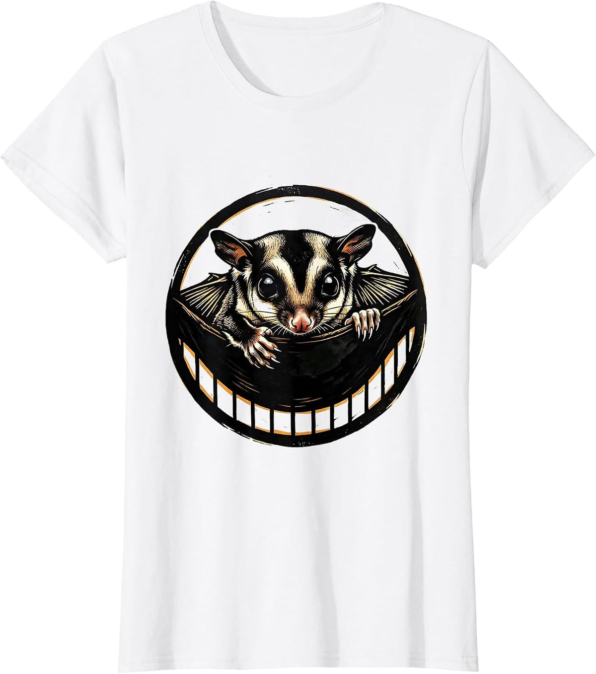 Women's Sugar Glider Bonding Pouch Linocut Pet Owner Humor T-Shirt - White