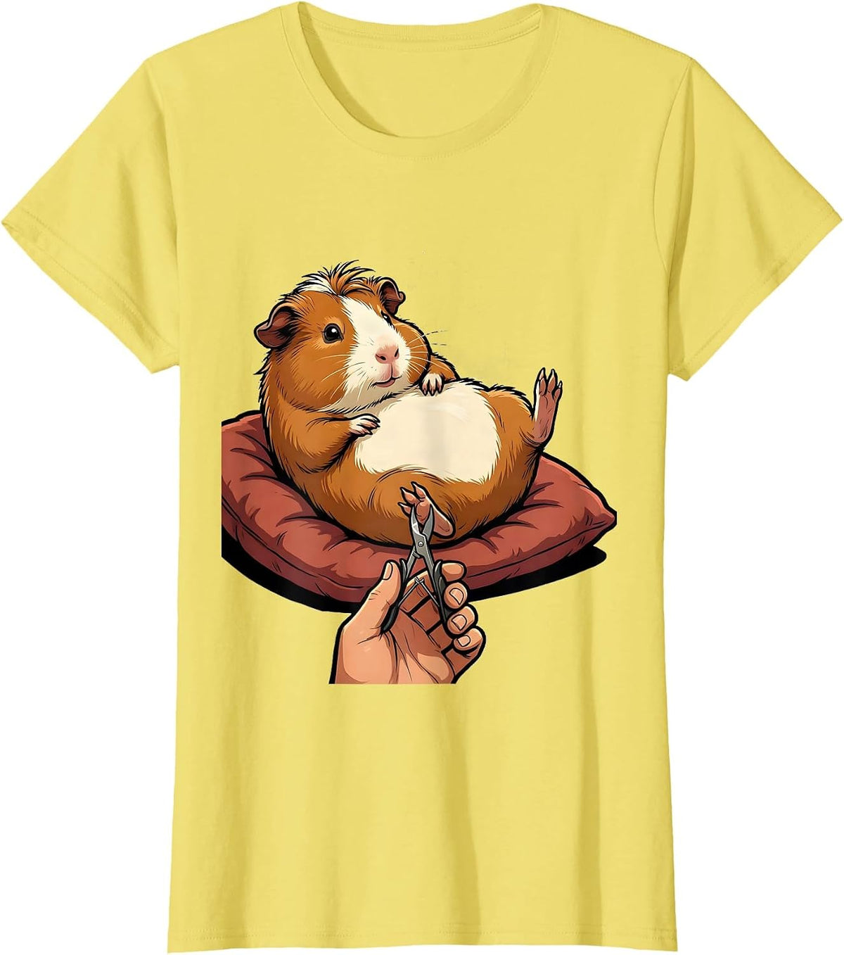 Oversized Tailless Guinea Pig Cartoon Pet Lover Humor T-Shirt - Lemon Yellow