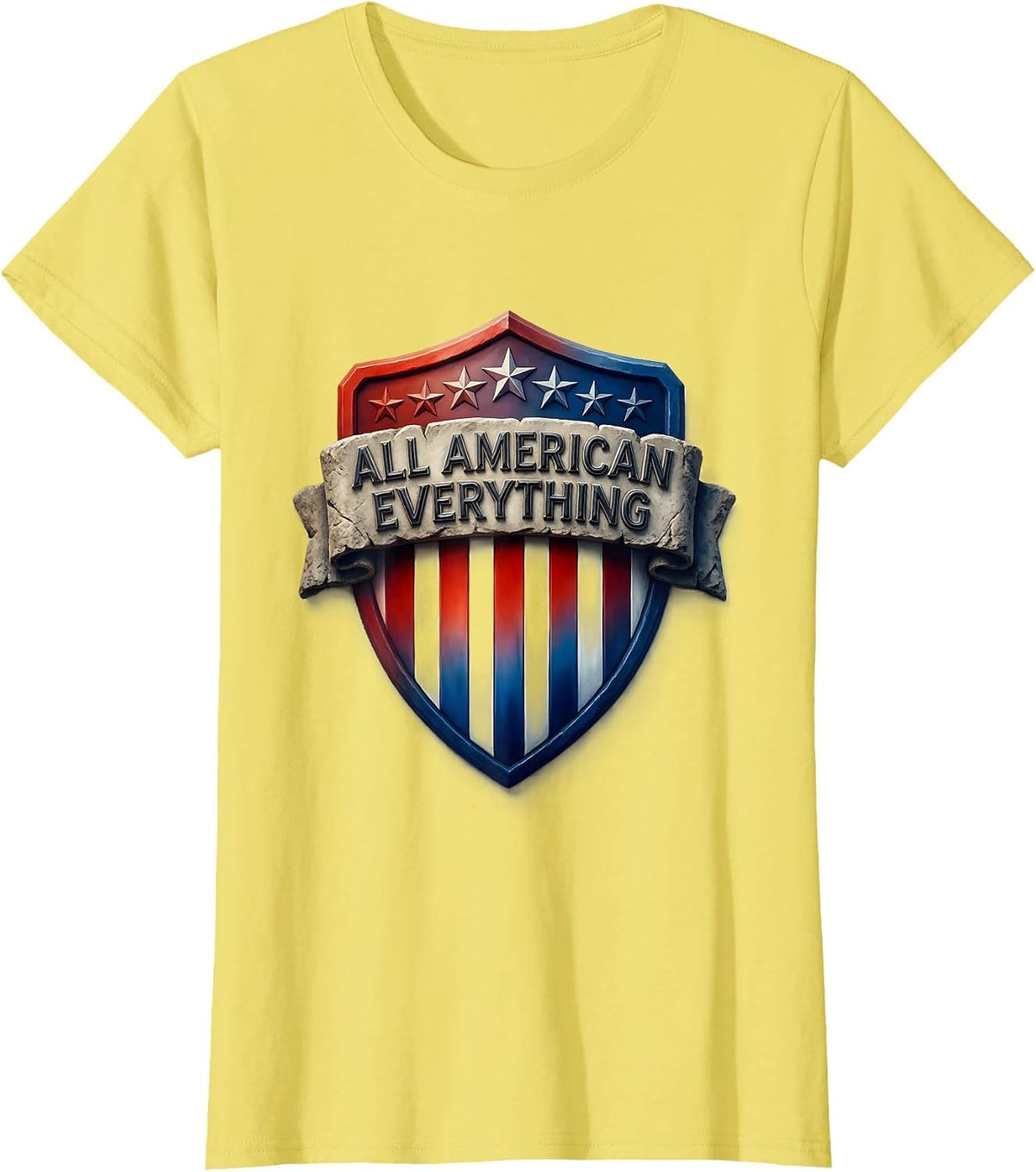 All American Everything Red White and Blue Design T-Shirt - Lemon Yellow