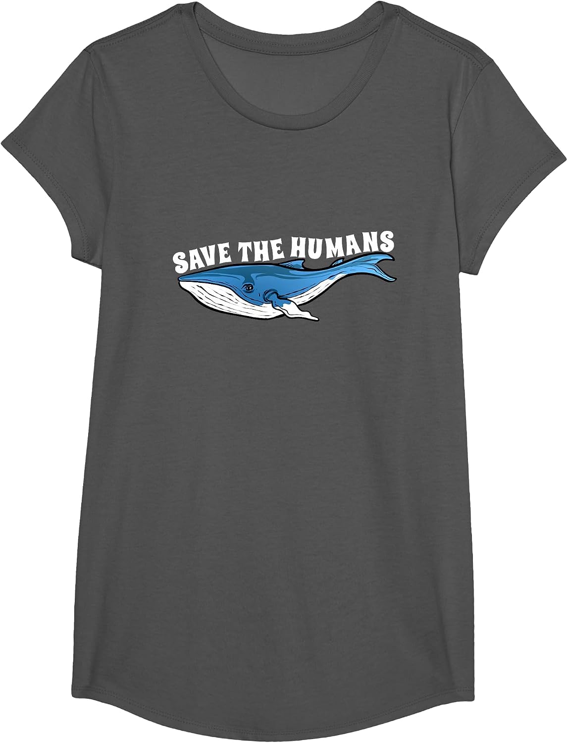 Blue Whale Save The Humans Funny Reverse Whales Campaign T-Shirt - Girls Asphalt Grey
